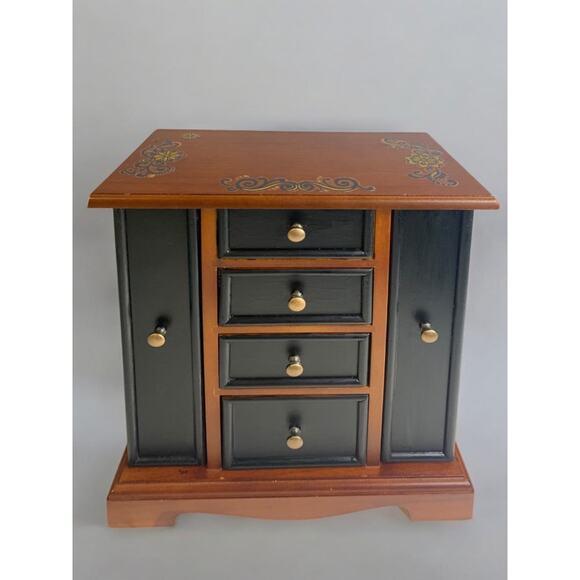 Tabletop Jewelry Armoire Brown Black Refinished 11"h x 9.5"l - Picture 1 of 8
